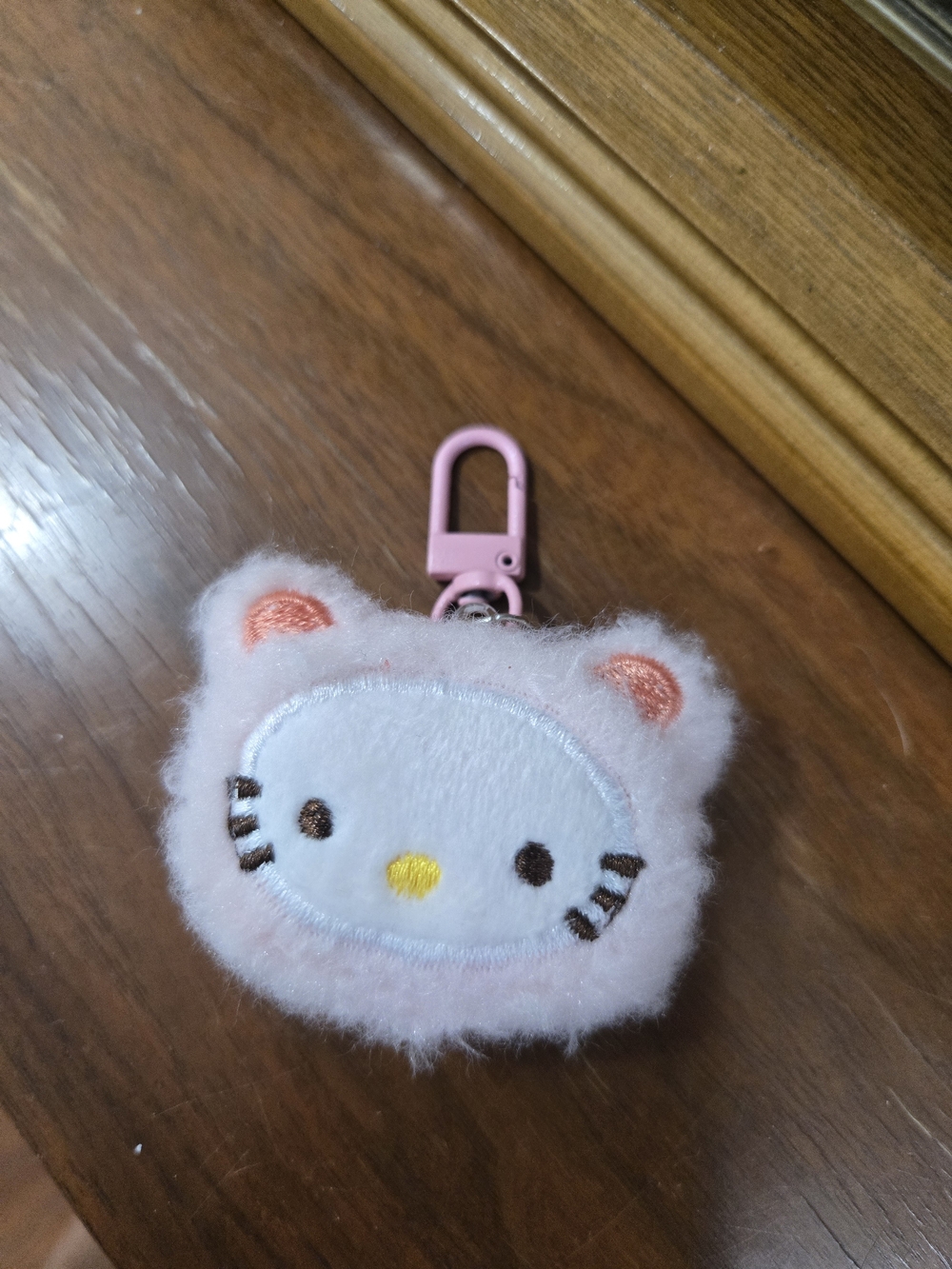 Hello Kitty Plush Keychain Clip Pink Fluffy Cat Suit Costume Mini Toy, Handmade